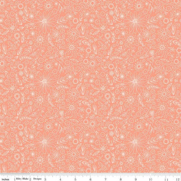 SALE Homemade Outlined Flowers C13722 Coral - Riley Blake Designs - Floral - Quilting Cotton Fabric