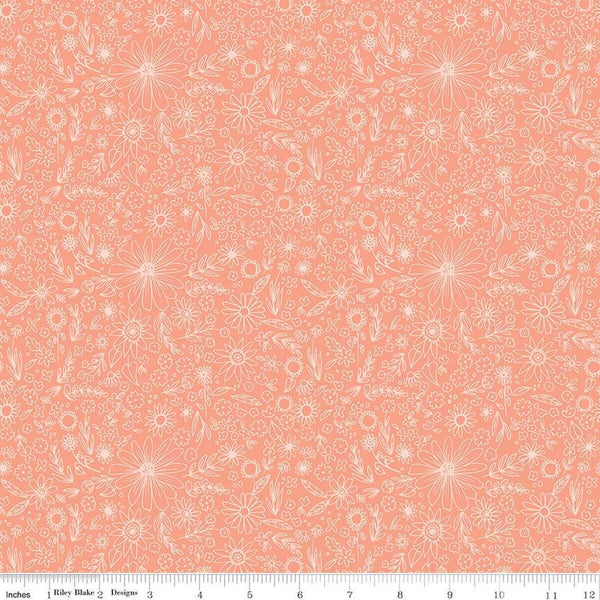 Homemade Outlined Flowers C13722 Coral by Riley Blake Designs - Floral - Quilting Cotton Fabric