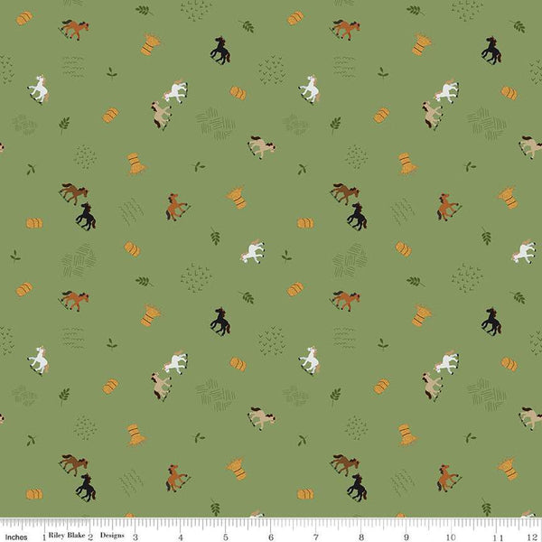 CLEARANCE Country Life Grazing the Hay C13793 Grass by Riley Blake Designs - Horses - Quilting Cotton Fabric