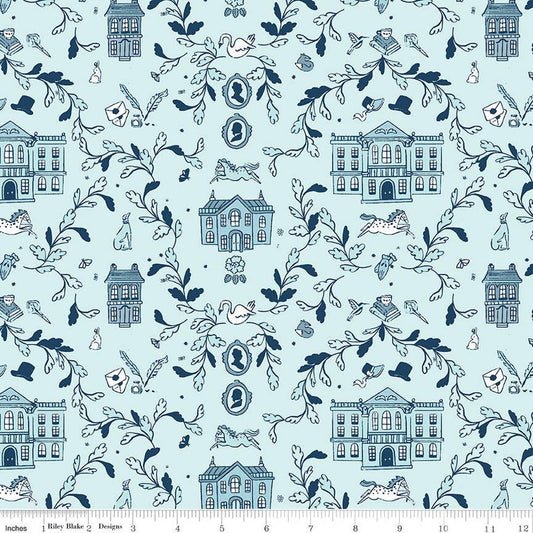 SALE Pride & Prejudice Pemberley C13770 Blue - Riley Blake Designs - Jane Austen Houses - Quilting Cotton Fabric - Licensed Product