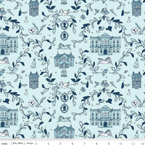 SALE Pride and Prejudice Pemberley C13770 Blue - Riley Blake Designs - Jane Austen Houses - Quilting Cotton Fabric - Licensed Product