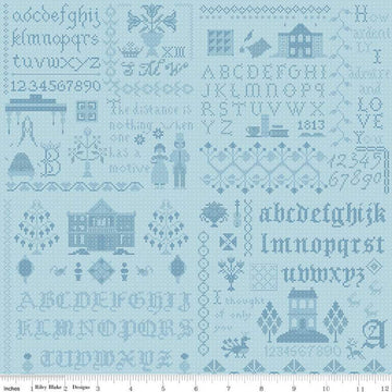 SALE Pride & Prejudice Meryton Sampler C13786 Blue - Riley Blake Designs - Jane Austen Text - Quilting Cotton Fabric - Licensed Product