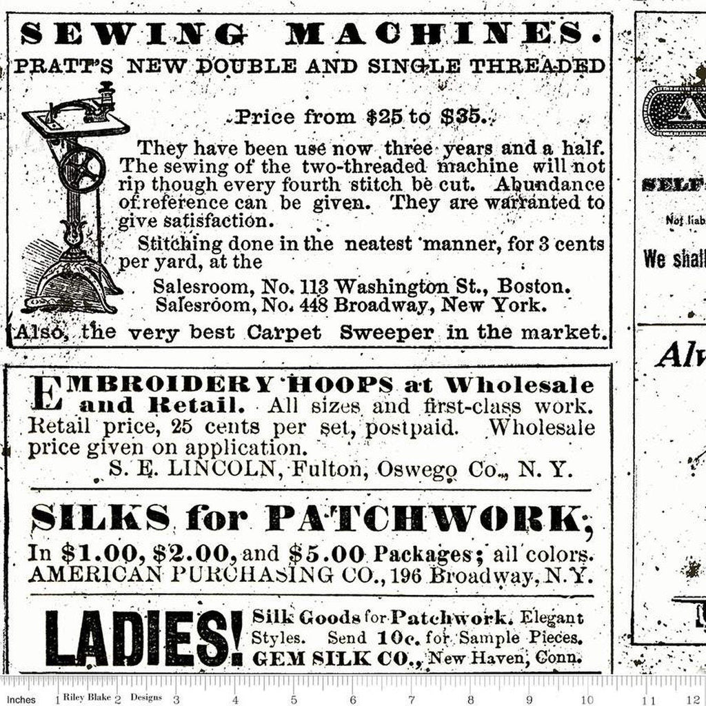 SALE Sew Journal Vintage Sew Ads C13888 White by Riley Blake - J. Wecker Frisch - Quilting Cotton Fabric