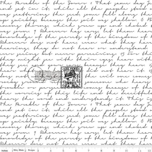 DEAL Sew Journal Sewer Parable Text C13891 White - Riley Blake - Sewing Vintage Icons - J. Wecker Frisch - Quilting Cotton Fabric