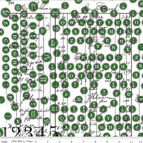 CLEARANCE Sew Journal Deconstructed Type C13893 Green by Riley Blake - Typewriter Buttons Text - J. Wecker Frisch - Quilting Cotton Fabric