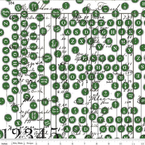 CLEARANCE Sew Journal Deconstructed Type C13893 Green by Riley Blake - Typewriter Buttons Text - J. Wecker Frisch - Quilting Cotton Fabric