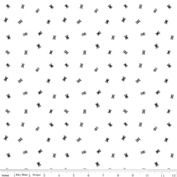 Sew Journal Tiny Spools C13894 White by Riley Blake - Thread Sewing - J. Wecker Frisch - Quilting Cotton Fabric
