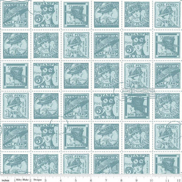 Fat Quarter End of Bolt  - CLEARANCE Sew Journal Fashion Post C13895 Blue Riley Blake Vintage Stamps Women J. Wecker Frisch Quilting Cotton