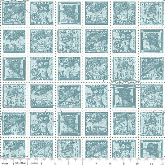Fat Quarter End of Bolt  - CLEARANCE Sew Journal Fashion Post C13895 Blue Riley Blake Vintage Stamps Women J. Wecker Frisch Quilting Cotton