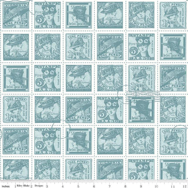 CLEARANCE Sew Journal Fashion Post C13895 Blue by Riley Blake Designs - Vintage Stamps Women - J. Wecker Frisch - Quilting Cotton Fabric