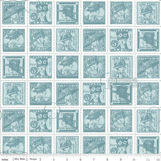 16" End of Bolt - CLEARANCE Sew Journal Fashion Post C13895 Blue - Riley Blake Vintage Stamps Women J. Wecker Frisch Quilting Cotton Fabric