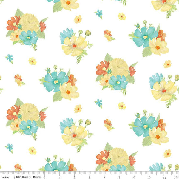 CLEARANCE Happy at Home Main C13700 White - Riley Blake Designs - Floral Flowers - Quilting Cotton Fabric