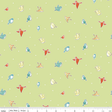 SALE Happy at Home Birds C13703 Lime - Riley Blake Designs - Bird Birds Dots - Quilting Cotton Fabric
