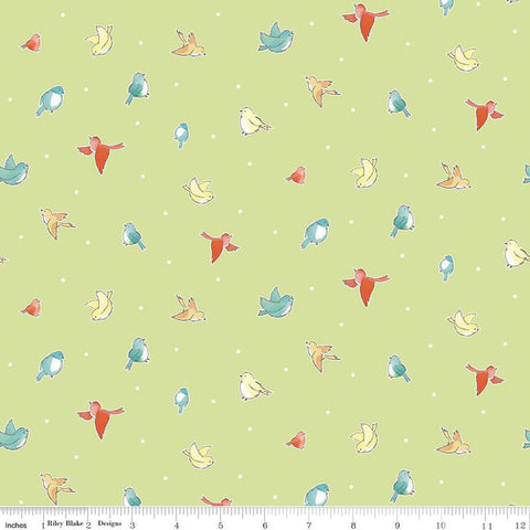 Happy at Home Birds C13703 Lime - Riley Blake Designs - Bird Birds Dots - Quilting Cotton Fabric