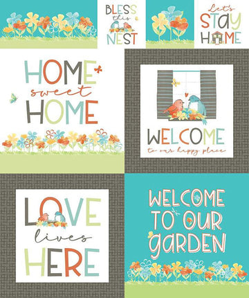 SALE Happy at Home Panel HD13707 - Riley Blake Designs - Flowers Birds Text Sayings - Quilting Cotton Fabric