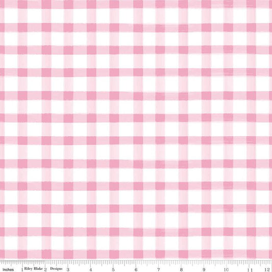 SALE Monthly Placemats 2 PRINTED Gingham C13944 Pink - Riley Blake Designs - Check Checks - Quilting Cotton Fabric