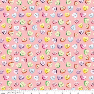 CLEARANCE Monthly Placemats 2 February Candy Hearts C13923 Pink - Riley Blake Designs - Valentine's Day Valentines - Quilting Cotton Fabric