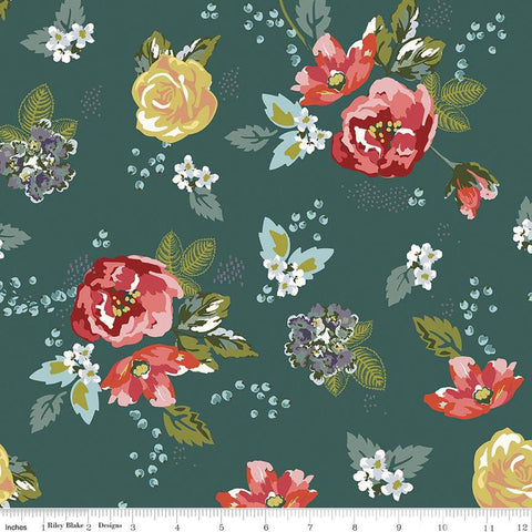 Bellissimo Gardens Main C13830 Jade - Riley Blake Designs - Floral Flowers Leaves Berries - Quilting Cotton Fabric