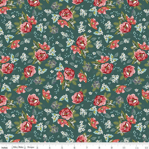 24" End of Bolt - SALE Bellissimo Gardens Floral C13831 Jade by Riley Blake Designs - Floral Flowers Leaves - Quilting Cotton Fabric