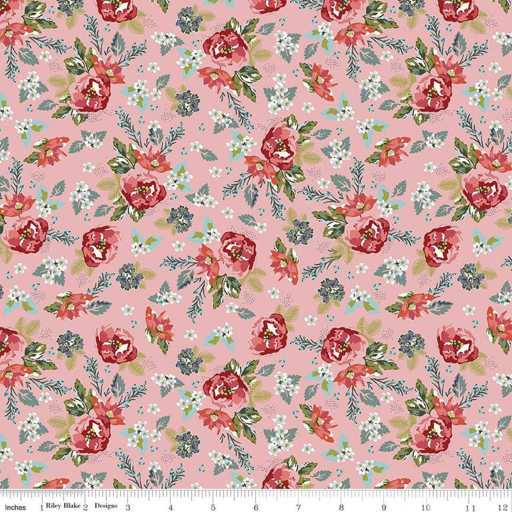 CLEARANCE Bellissimo Gardens Floral C13831 Pink by Riley Blake  - Floral Flowers Leaves - Quilting Cotton