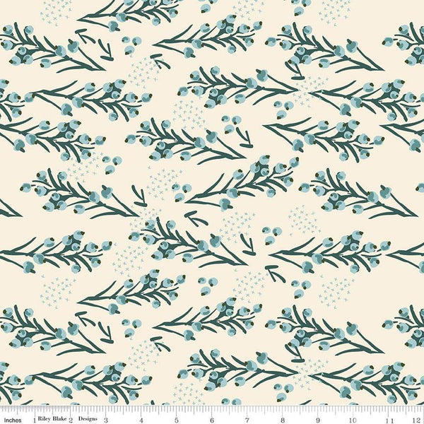 CLEARANCE Bellissimo Gardens Berries C13832 Cream by Riley Blake Designs - Berry Sprigs Leaves - Quilting Cotton Fabric