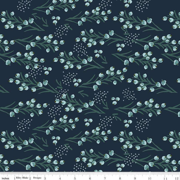 Bellissimo Gardens Berries C13832 Midnight by Riley Blake Designs - Berry Sprigs Leaves - Quilting Cotton Fabric