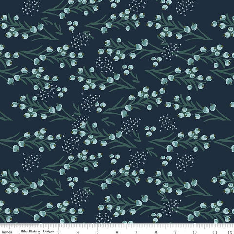 SALE Bellissimo Gardens Berries C13832 Midnight by Riley Blake Designs - Berry Sprigs Leaves - Quilting Cotton Fabric