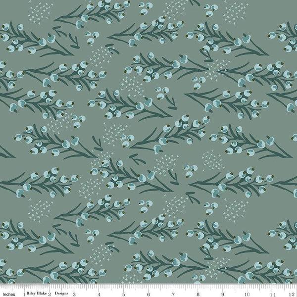 Bellissimo Gardens Berries C13832 Teal by Riley Blake Designs - Berry Sprigs Leaves - Quilting Cotton Fabric