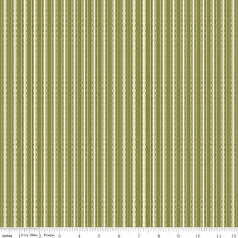 Bellissimo Gardens Stripe C13834 Green by Riley Blake Designs - Ticking Stripes Striped Cream Green - Quilting Cotton Fabric