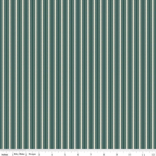 SALE Bellissimo Gardens Stripe C13834 Jade by Riley Blake Designs - Ticking Stripes Striped Cream Green - Quilting Cotton Fabric