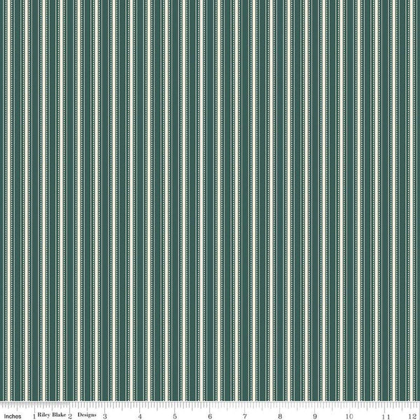 Bellissimo Gardens Stripe C13834 Jade by Riley Blake Designs - Ticking Stripes Striped Cream Green - Quilting Cotton Fabric