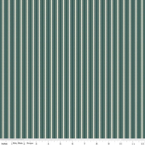 Bellissimo Gardens Stripe C13834 Jade by Riley Blake Designs - Ticking Stripes Striped Cream Green - Quilting Cotton Fabric