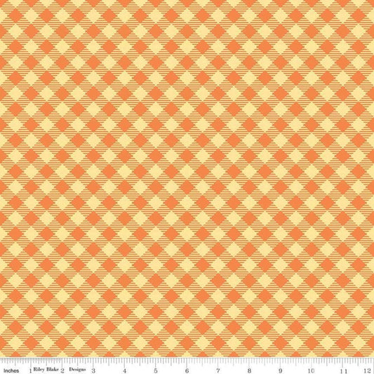 SALE Bee Basics PRINTED Gingham C6400 Orange - Riley Blake Designs - Diagonal Check - Lori Holt - Quilting Cotton Fabric