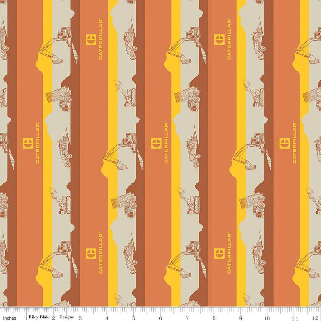 SALE Vintage Caterpillar Stripe C13841 Orange - Riley Blake Designs - Stripes CAT Construction Equipment Logo - Quilting Cotton Fabric