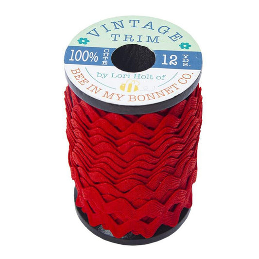 SALE Lori Holt Vintage Trim Large on Wooden Spool STVT-8533 Riley Red - Riley Blake Designs - 12 Yards of 3/8" Polyester Trim