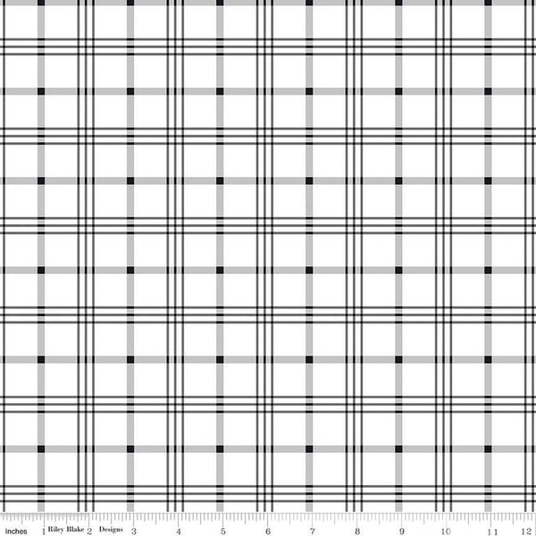 18" End of Bolt - Black Tie Plaid C13752 Off White by Riley Blake Designs - Off White/Black Pattern - Quilting Cotton Fabric
