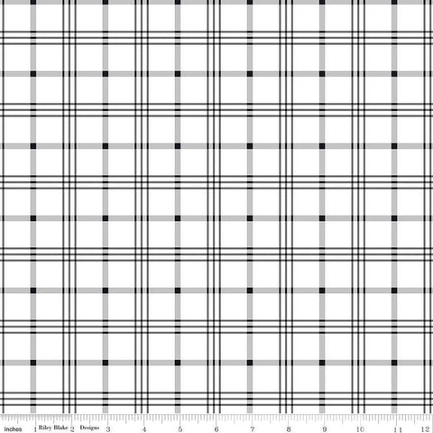 18" End of Bolt - Black Tie Plaid C13752 Off White by Riley Blake Designs - Off White/Black Pattern - Quilting Cotton Fabric