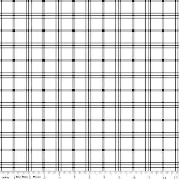 18" End of Bolt - Black Tie Plaid C13752 Off White by Riley Blake Designs - Off White/Black Pattern - Quilting Cotton Fabric
