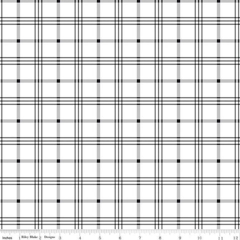 18" End of Bolt - Black Tie Plaid C13752 Off White by Riley Blake Designs - Off White/Black Pattern - Quilting Cotton Fabric