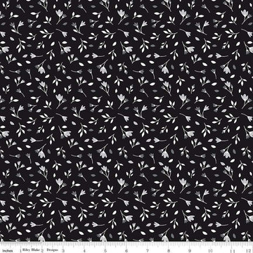 34" End of Bolt - Black Tie Blossoms C13753 Black - Riley Blake Designs - Floral Flowers - Quilting Cotton Fabric