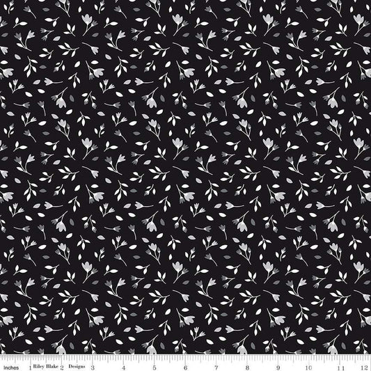 34" End of Bolt - Black Tie Blossoms C13753 Black - Riley Blake Designs - Floral Flowers - Quilting Cotton Fabric