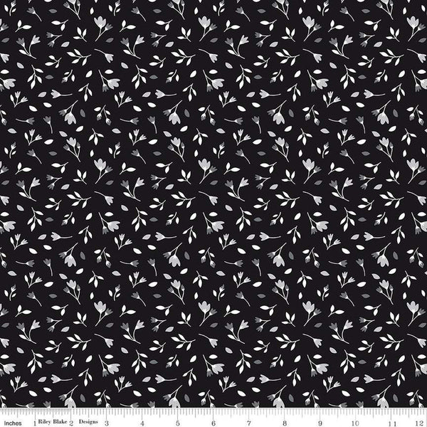 Black Tie Blossoms C13753 Black by Riley Blake Designs - Floral Flowers - Quilting Cotton Fabric