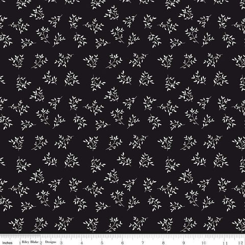 CLEARANCE Black Tie Branches C13754 Black by Riley Blake  - Off White Leaf Leaves - Quilting Cotton