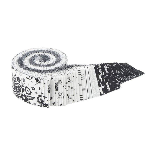 Black Tie 2.5 Inch Rolie Polie Jelly Roll 40 pieces - Riley Blake Designs - Black/Off White - Precut Pre cut Bundle - Cotton Fabric