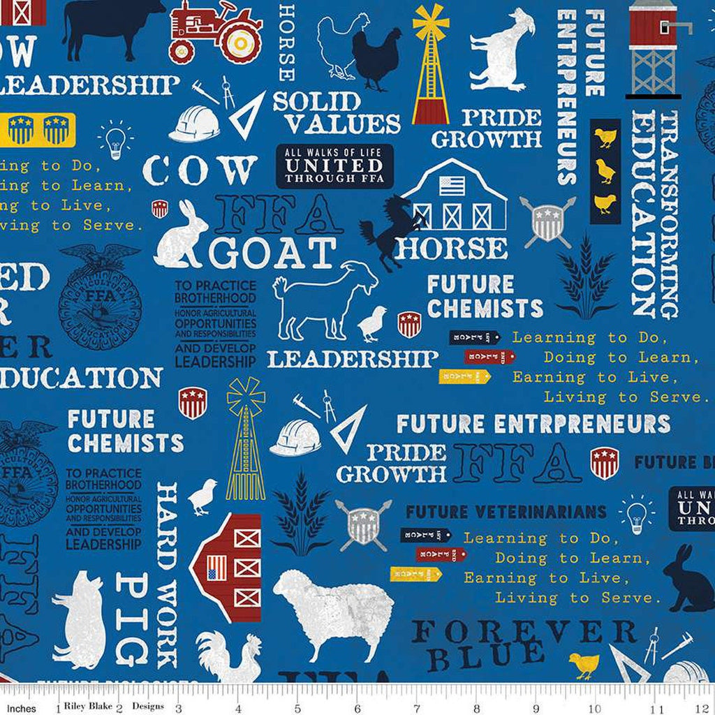 SALE FFA Forever Blue Refreshed Main C13950 Blue - Riley Blake Designs - Future Farmers of America Icons Mottos  - Quilting Cotton Fabric