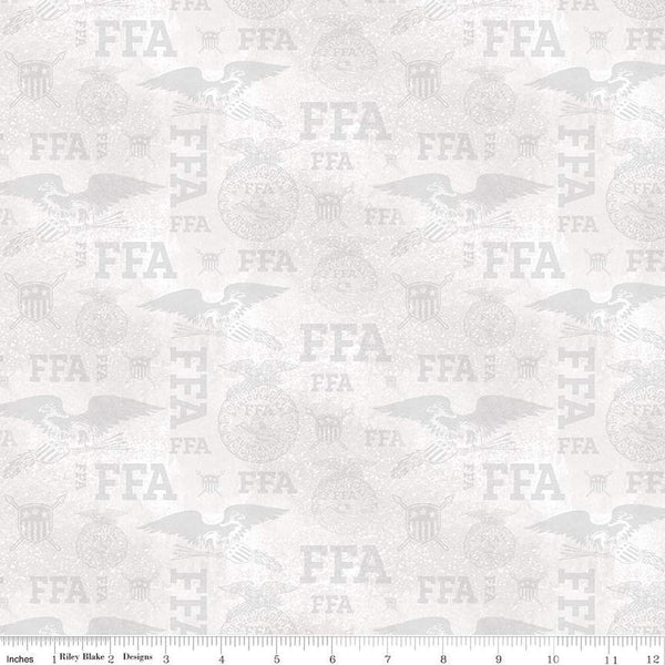 SALE FFA Forever Blue Refreshed Tonal Logos C13952 Off White - Riley Blake - Future Farmers - Quilting Cotton Fabric - Licensed Product