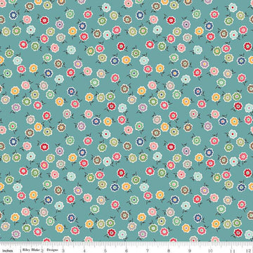 Bee Dots Patricia C14161 Raindrop - Riley Blake Designs - Floral Flowers - Lori Holt - Quilting Cotton Fabric