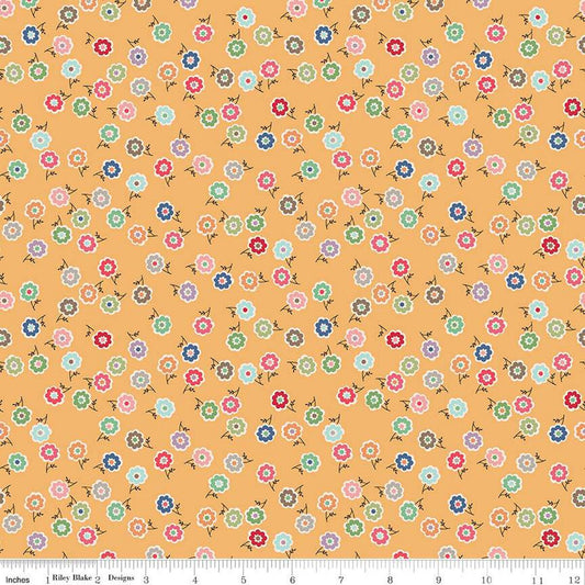 DEAL Bee Dots Patricia C14161 Marigold - Riley Blake Designs - Floral Flowers - Lori Holt - Quilting Cotton Fabric