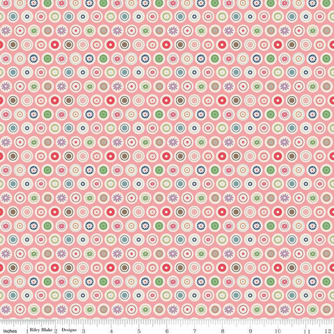 13" End of Bolt - SALE Bee Dots VaLene C14162 Coral by Riley Blake Designs - Dotted Dot Circles Flowers - Lori Holt - Quilting Cotton Fabric