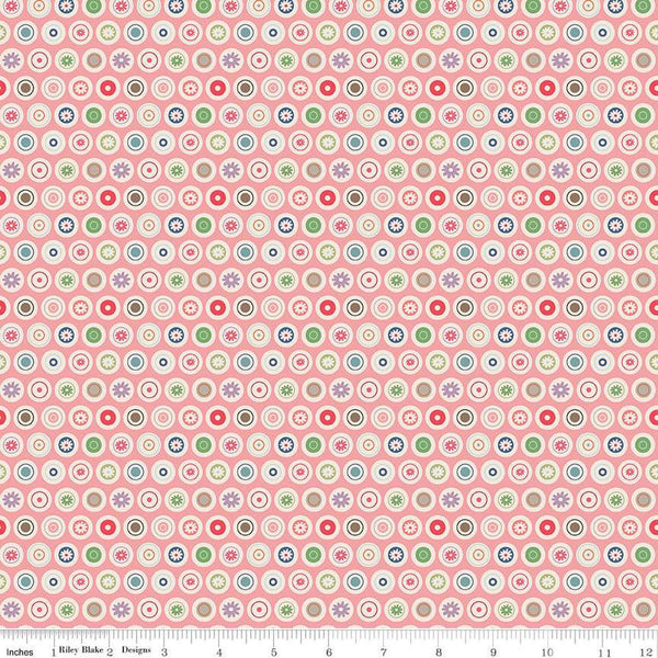 13" End of Bolt - SALE Bee Dots VaLene C14162 Coral by Riley Blake Designs - Dotted Dot Circles Flowers - Lori Holt - Quilting Cotton Fabric